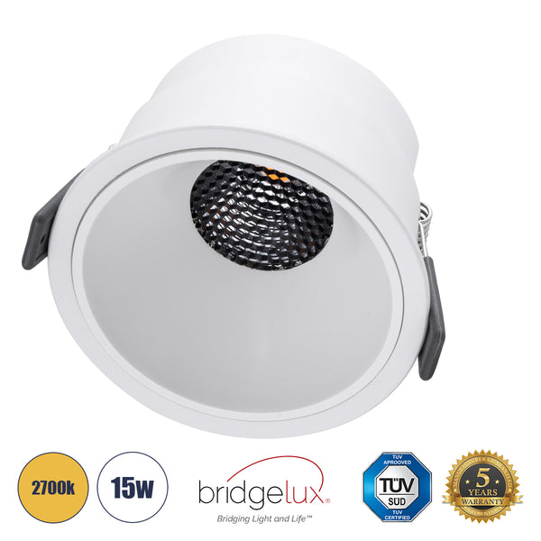 PLUTO-B 60261 Χωνευτό LED Spot Downlight TrimLess Φ10.4cm 15W 1875lm 38° AC 220-240V IP20 - Στρόγγυλο - Λευκό & Anti-Glare HoneyComb - Θερμό Λευκό 2700K - Bridgelux COB - 5 Years Warranty