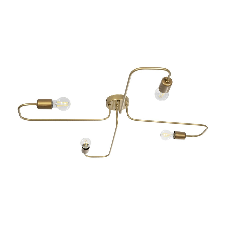 MOORNA 201-0065 Vintage Deckenleuchte mit 4 x E27 Fassungen AC 220-240V IP20 - Gold - L97 x B97 x H7cm