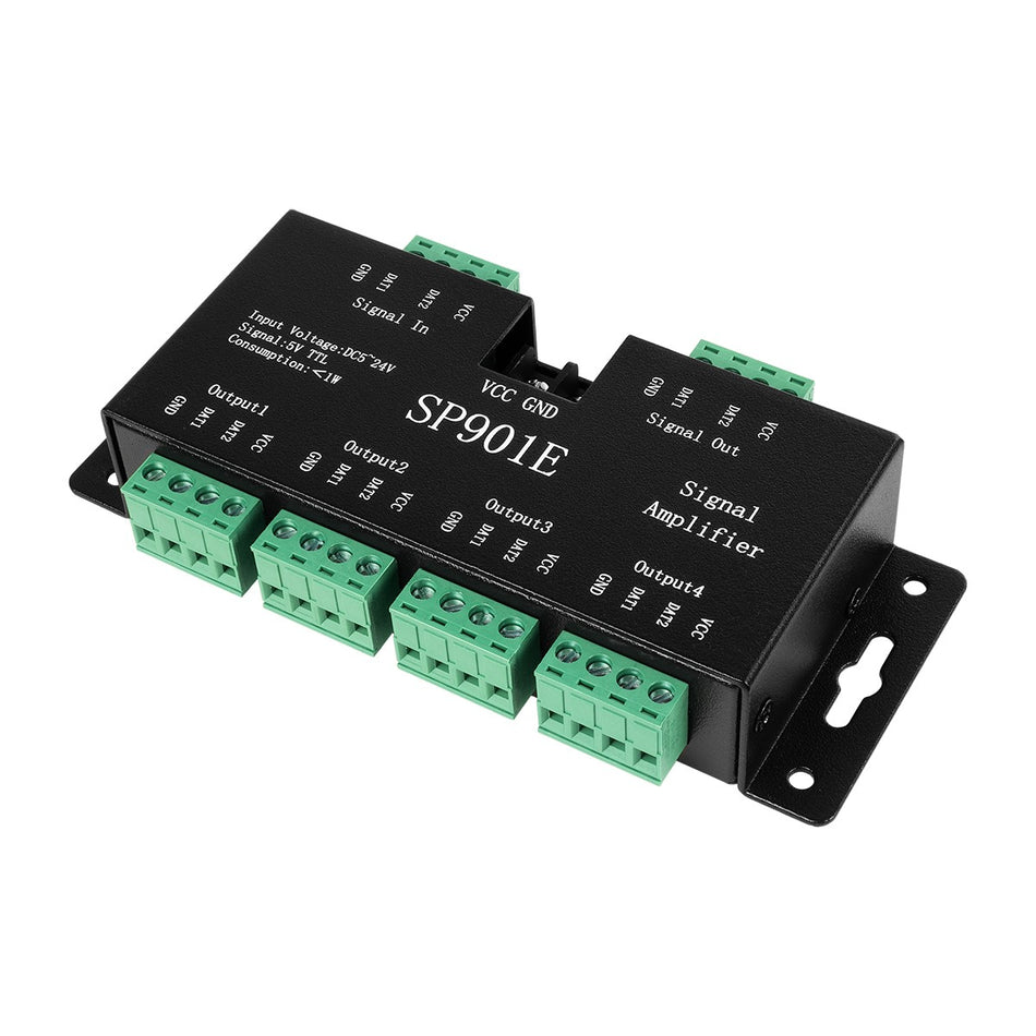  RGBCONTROLLER 73446 LED Digital RGB Ενισχυτής Σήματος SP901E LED Pixel WS2812B WS2811 SPI Signal Amplifier Repeater 10000 IC Professional Series 5-24V 288W - IP20 - Μ7 x Π14 x Υ3cm - 1 Χρόνος Εγγύηση