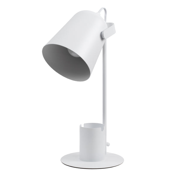 Pencase 61564 Modern Office Lighting Light - Portatiff - Single 1 X E27 Bell Metal White cu comutator On/Off - Creioane și bază de telefon - L12 X W15 X H38CM