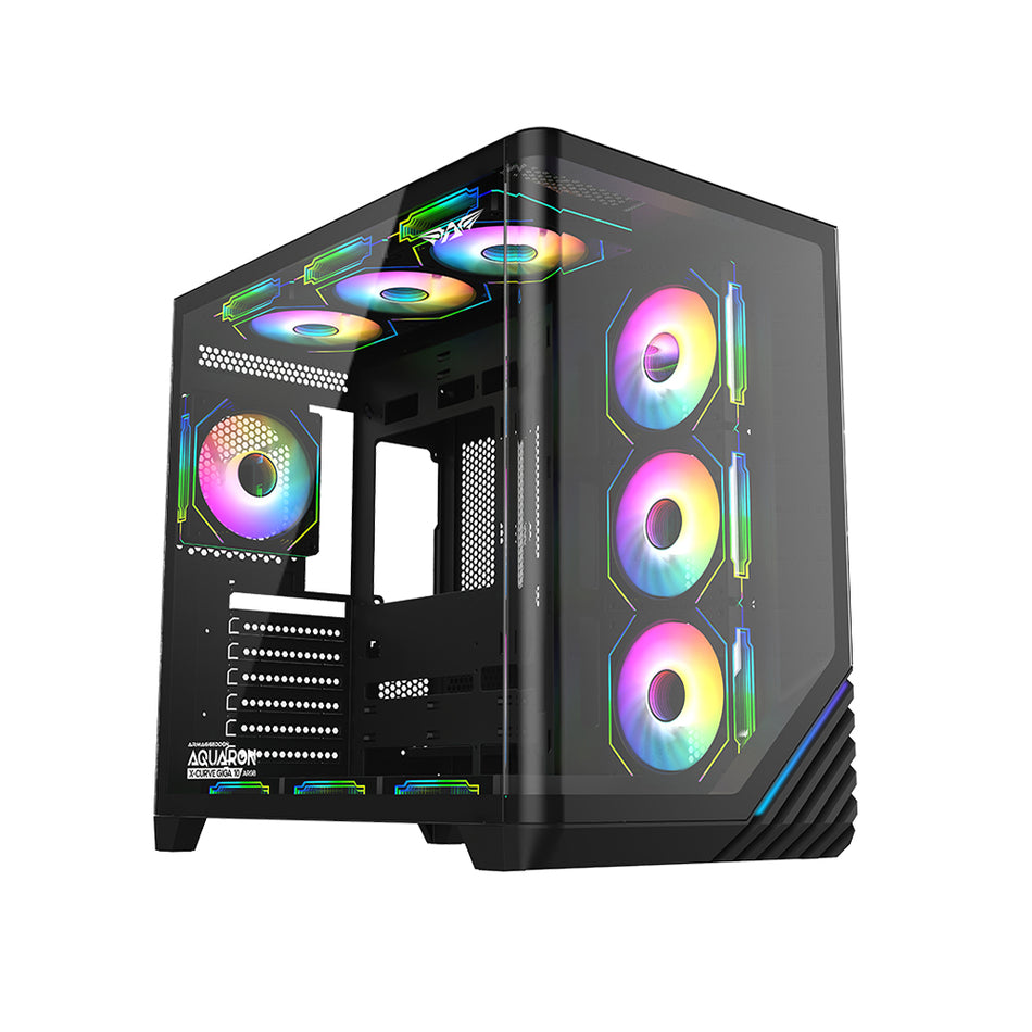 ARMAGGEDDON FULL ATX DUAL CHAMBER CHASSIS 10X ARGB FANS AQUARON X-CURVE GIGA 10 BLACK