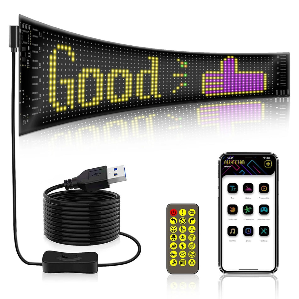 MATRIX GLB-106-0002 Εύκαμπτη Κυλιόμενη Ψηφιακή Επιγραφή 37.4x9.2cm P5 64x16 Pixel LED 10W DC 5V 2A με USB 2.0 Αδιάβροχο IP65 Πολύχρωμο RGB - Bluetooth Control μέσω iPIXEL APP - Μ37.4 x Π0.2 x Υ9.2cm - 2 Χρόνια Εγγύηση
