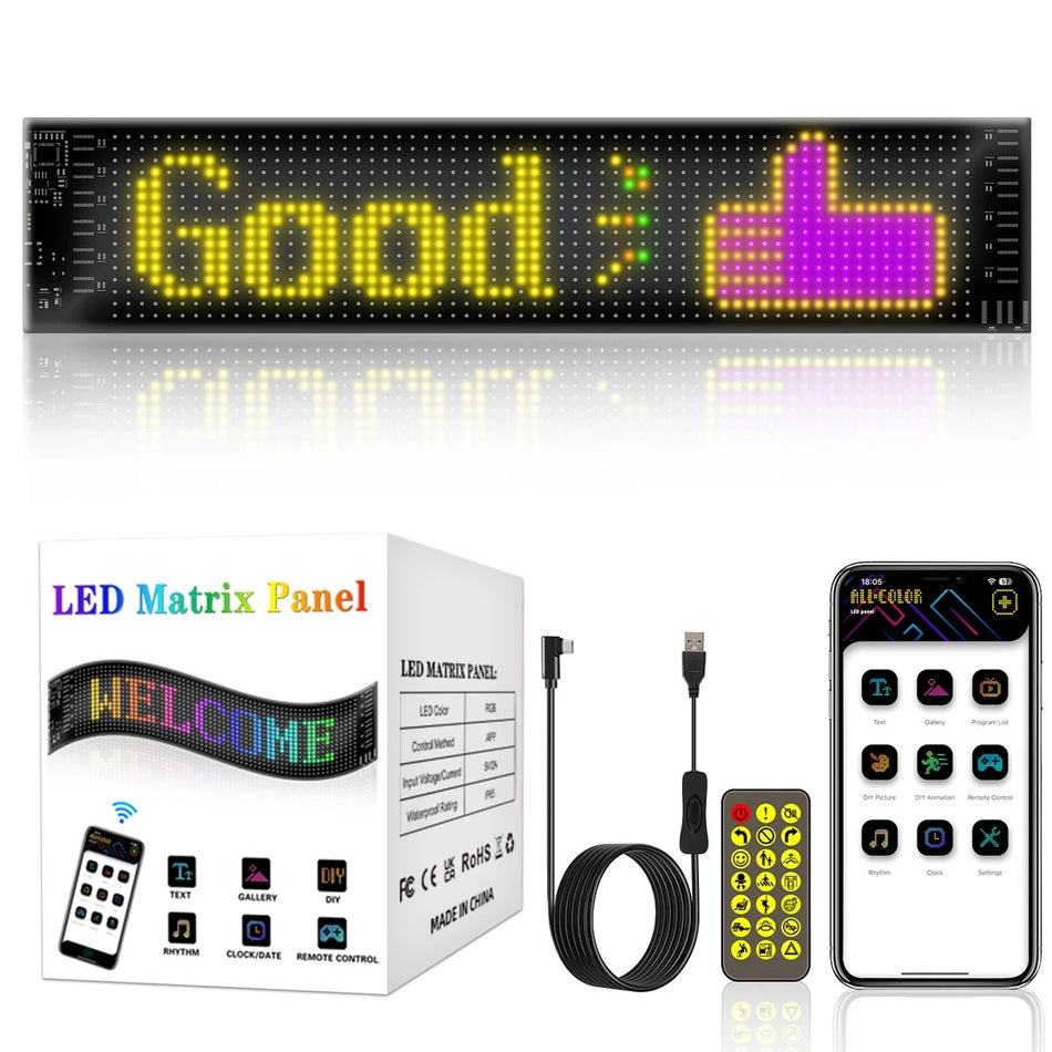MATRIX GLB-106-0002 Εύκαμπτη Κυλιόμενη Ψηφιακή Επιγραφή 37.4x9.2cm P5 64x16 Pixel LED 10W DC 5V 2A με USB 2.0 Αδιάβροχο IP65 Πολύχρωμο RGB - Bluetooth Control μέσω iPIXEL APP - Μ37.4 x Π0.2 x Υ9.2cm - 2 Χρόνια Εγγύηση