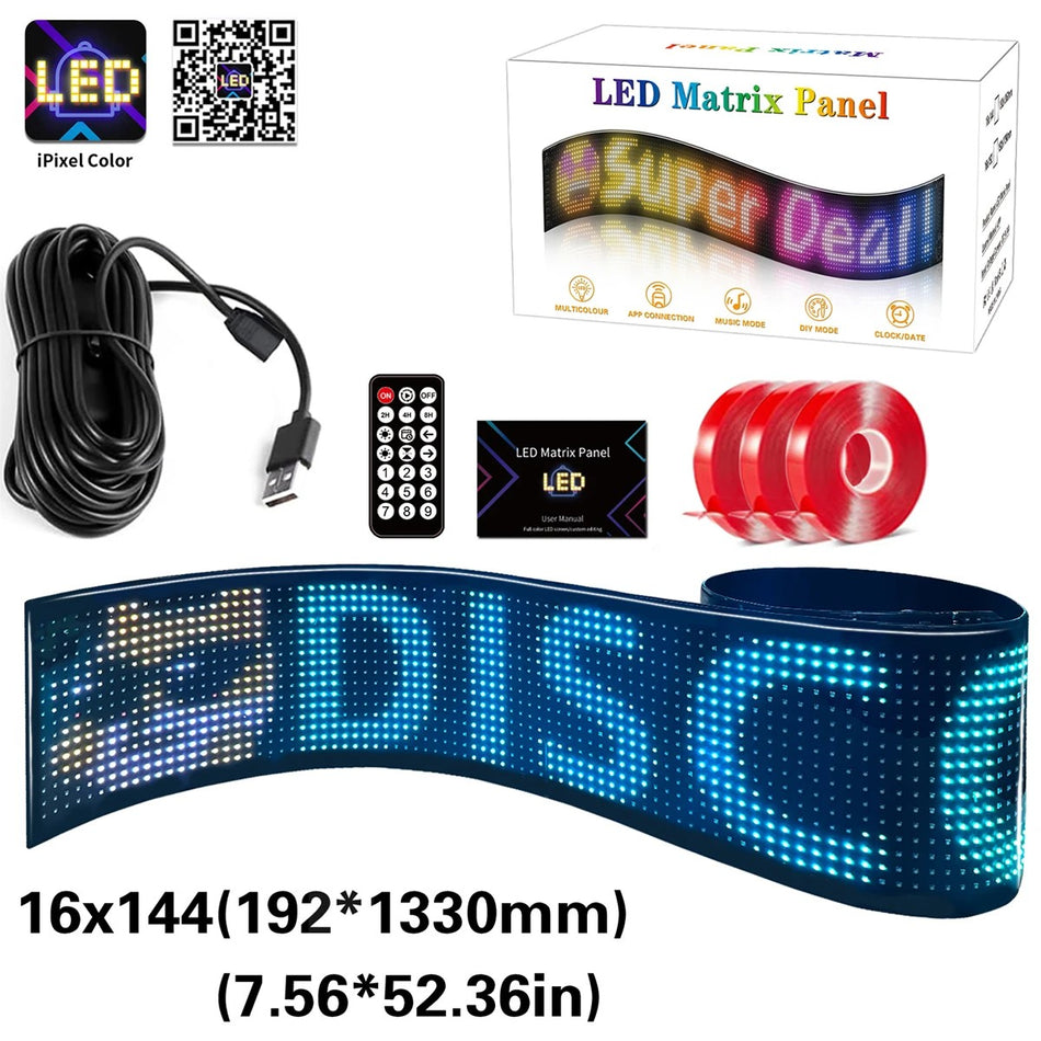 MATRIX GLB-106-0004 Εύκαμπτη Κυλιόμενη Ψηφιακή Επιγραφή 133x19.2cm P9 144x16 Pixel LED 10W DC 5V 2A με USB 2.0 Αδιάβροχο IP65 Πολύχρωμο RGB - Bluetooth Control μέσω iPIXEL APP - Μ133 x Π0.4 x Υ19.2cm - 2 Χρόνια Εγγύηση