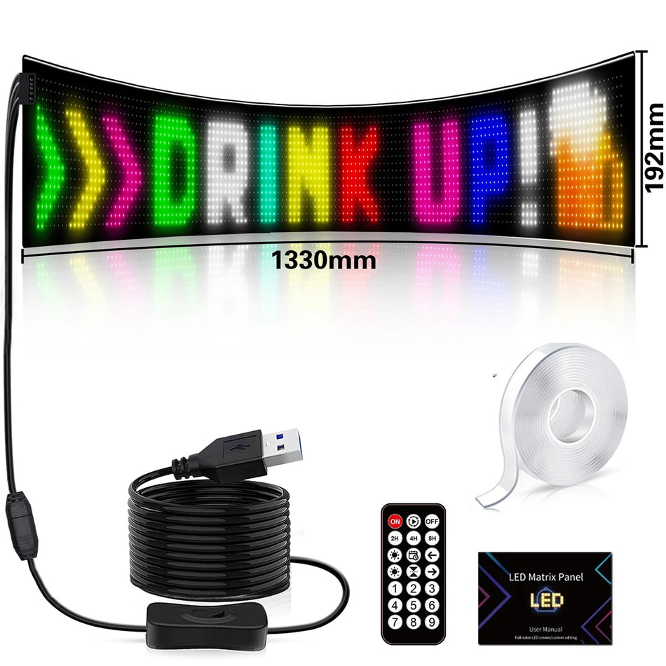 MATRIX GLB-106-0004 Εύκαμπτη Κυλιόμενη Ψηφιακή Επιγραφή 133x19.2cm P9 144x16 Pixel LED 10W DC 5V 2A με USB 2.0 Αδιάβροχο IP65 Πολύχρωμο RGB - Bluetooth Control μέσω iPIXEL APP - Μ133 x Π0.4 x Υ19.2cm - 2 Χρόνια Εγγύηση