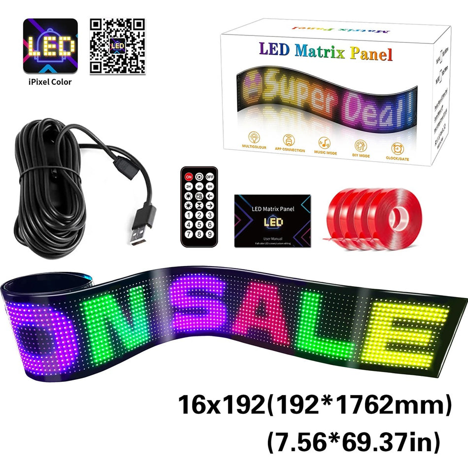 MATRIX GLB-106-0005 Εύκαμπτη Κυλιόμενη Ψηφιακή Επιγραφή 176.2x19.2cm P9 192x16 Pixel LED 10W DC 5V 2A με USB 2.0 Αδιάβροχο IP65 Πολύχρωμο RGB - Bluetooth Control μέσω iPIXEL APP - Μ176.2 x Π0.4 x Υ19.2cm - 2 Χρόνια Εγγύηση