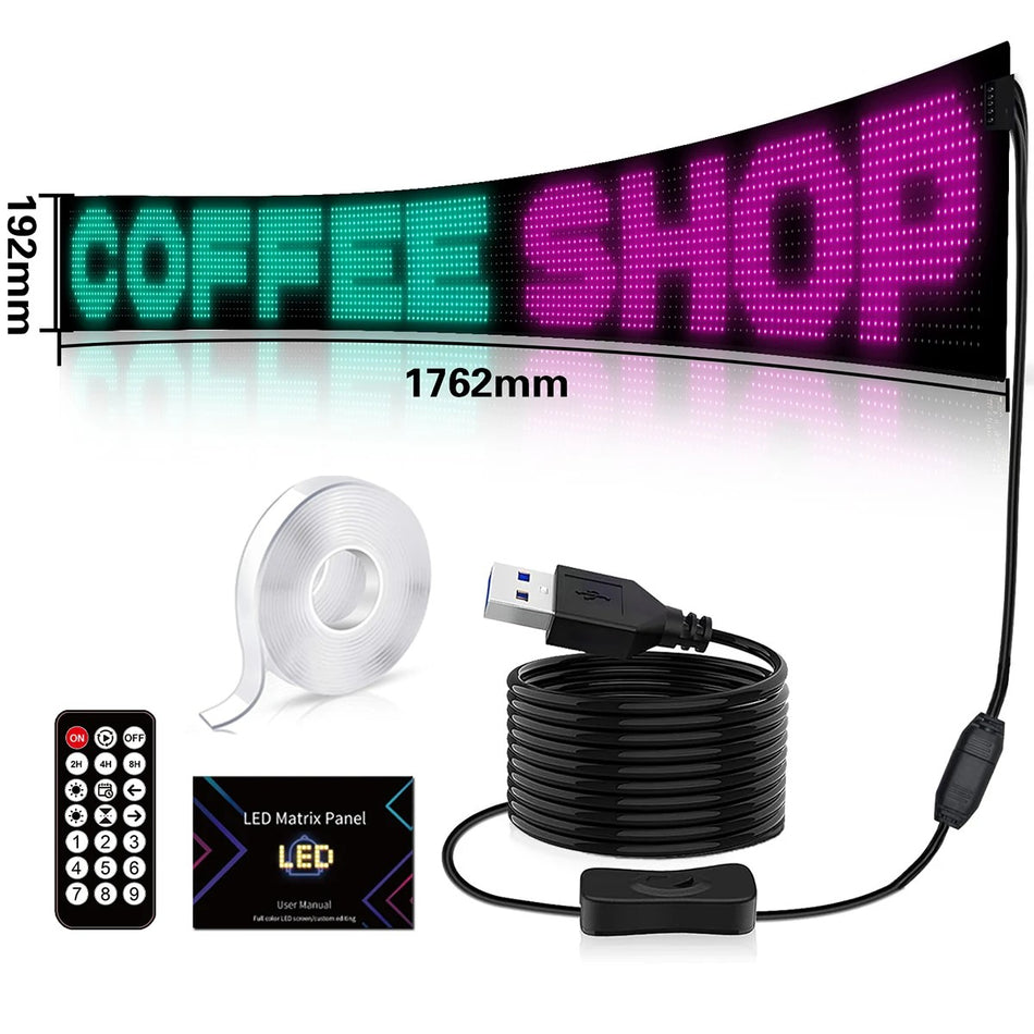 MATRIX GLB-106-0005 Εύκαμπτη Κυλιόμενη Ψηφιακή Επιγραφή 176.2x19.2cm P9 192x16 Pixel LED 10W DC 5V 2A με USB 2.0 Αδιάβροχο IP65 Πολύχρωμο RGB - Bluetooth Control μέσω iPIXEL APP - Μ176.2 x Π0.4 x Υ19.2cm - 2 Χρόνια Εγγύηση