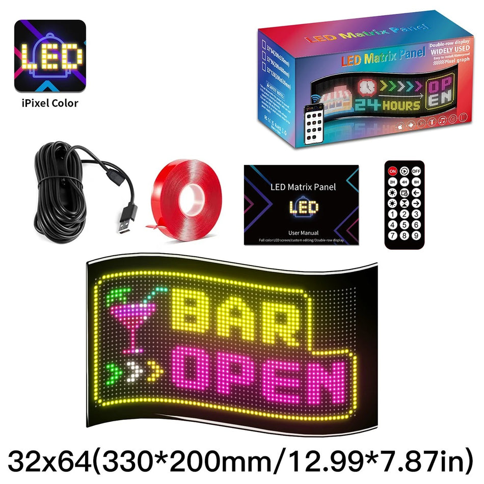 MATRIX GLB-106-0008 Εύκαμπτη Κυλιόμενη Ψηφιακή Επιγραφή 33x20cm P4.5 64x32 Pixel LED 10W  Αδιάβροχο IP65 Πολύχρωμο RGB - Bluetooth Control μέσω iPIXEL APP - Μ33 x Π0.4 x Υ20cm - 2 Χρόνια Εγγύηση