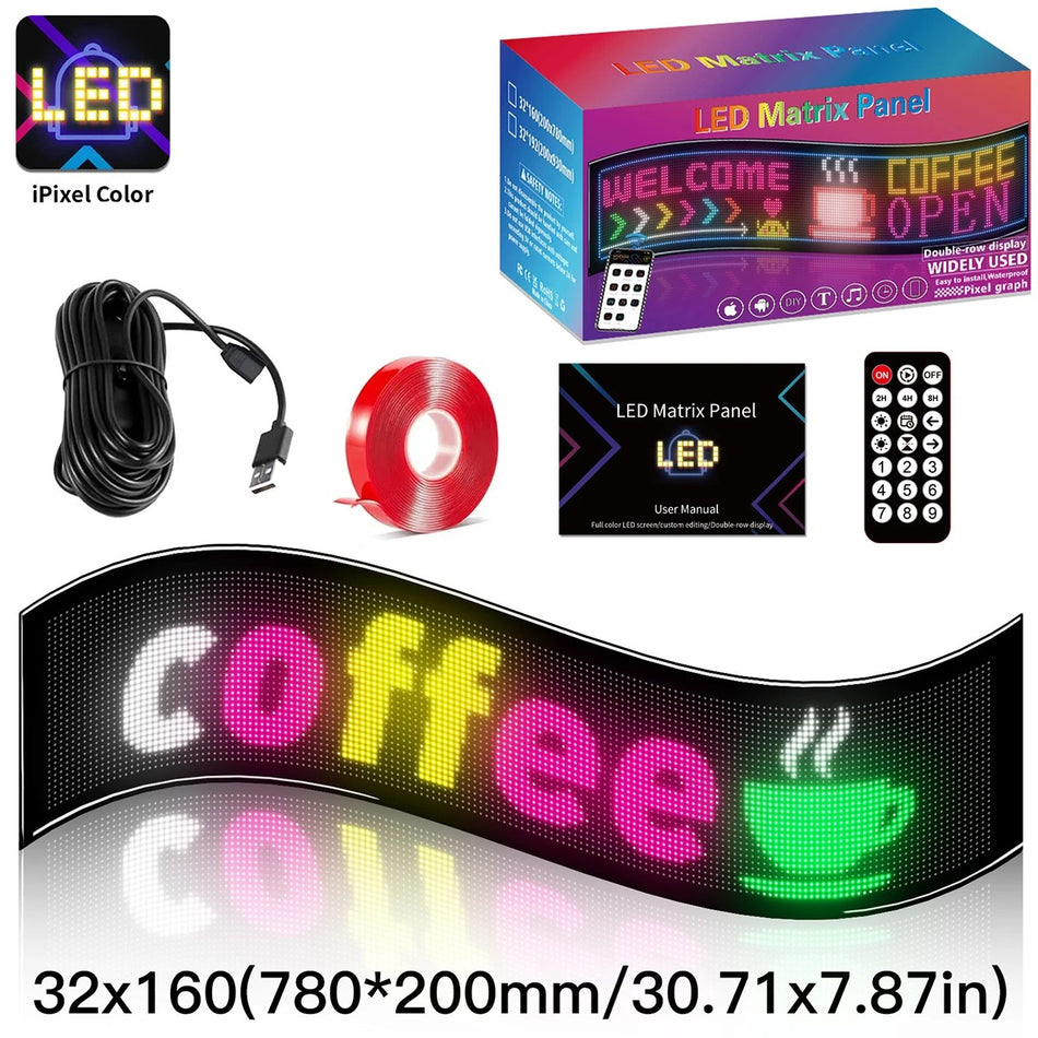 MATRIX GLB-106-0010 Εύκαμπτη Κυλιόμενη Ψηφιακή Επιγραφή 78x20cm P4.5 160x32 Pixel LED 20W  Αδιάβροχο IP65 Πολύχρωμο RGB - Bluetooth Control μέσω iPIXEL APP - Μ78 x Π0.4 x Υ20cm - 2 Χρόνια Εγγύηση