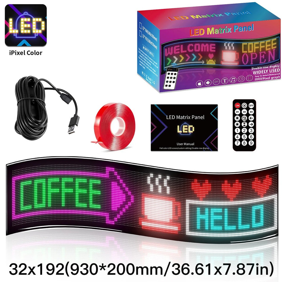 MATRIX GLB-106-0011 Εύκαμπτη Κυλιόμενη Ψηφιακή Επιγραφή 93x20cm P4.5 192x32 Pixel LED 20W  Αδιάβροχο IP65 Πολύχρωμο RGB - Bluetooth Control μέσω iPIXEL APP - Μ93 x Π0.4 x Υ20cm - 2 Χρόνια Εγγύηση