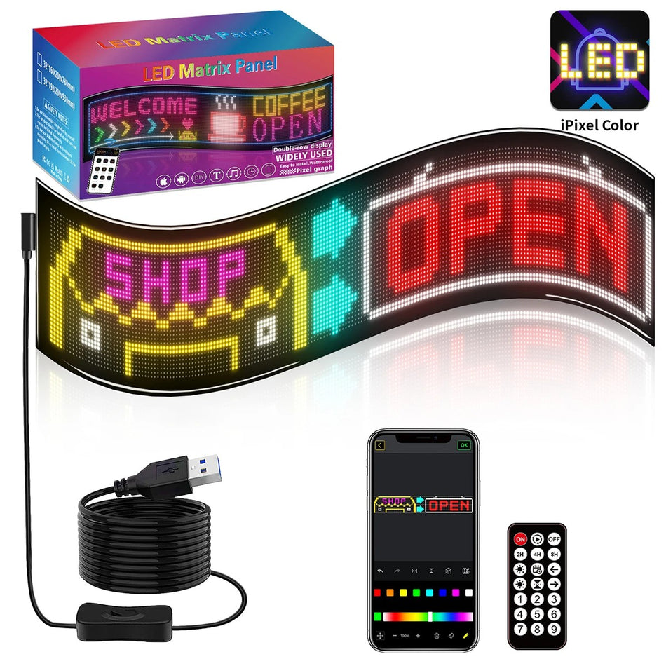 MATRIX GLB-106-0011 Εύκαμπτη Κυλιόμενη Ψηφιακή Επιγραφή 93x20cm P4.5 192x32 Pixel LED 20W  Αδιάβροχο IP65 Πολύχρωμο RGB - Bluetooth Control μέσω iPIXEL APP - Μ93 x Π0.4 x Υ20cm - 2 Χρόνια Εγγύηση