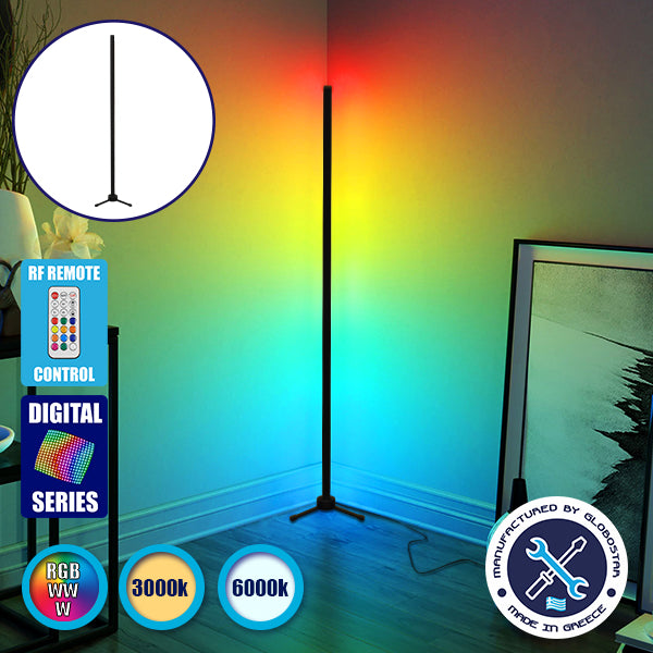 Moderne minimalistische schwarze Stehlampe 100 cm LED 16 Watt mit kabellosem Controller 2,4 G RF &amp; Dimmer RGBW+WW Buntes digitales Magic Dot Pixel ALIEN Design GLOBO-100-11