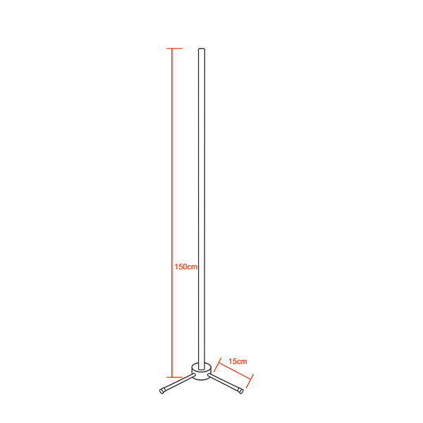 Moderne minimalistische Stehlampe in Schwarz, 150 cm, LED, 24 Watt, mit RF-Funksteuerung und Dimmer, Kaltweiß 6000 K, ALIEN-Design, GLOBO-150-1