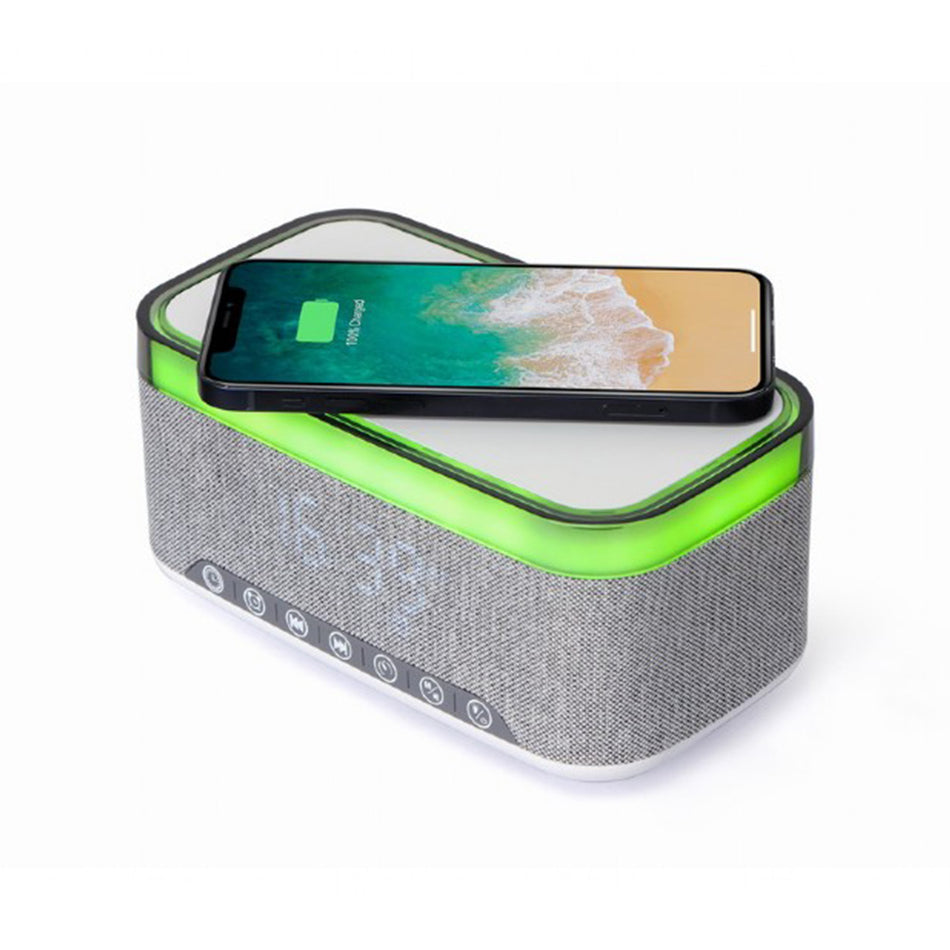 Gembird Digital Alarm Clock With Speaker And Wireless Charging Function White/Light Grey