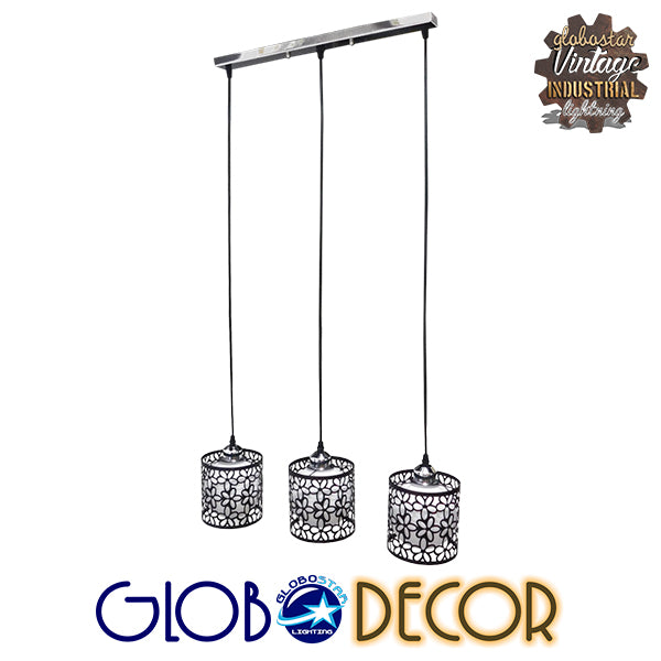 GLOBOSTAR® RAINELDA 01247 Μοντέρνο Κρεμαστό Φωτιστικό Οροφής με Ντουί 3 x E27 AC 220-240V IP20 - Μαύρο & Λευκό - Μ60 x Π15 x Υ19cm