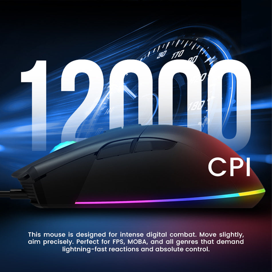 ARMAGGEDDON USB WIRED MACROABLE GAMING MOUSE FALCON V STEALTH 12000CPI BLACK