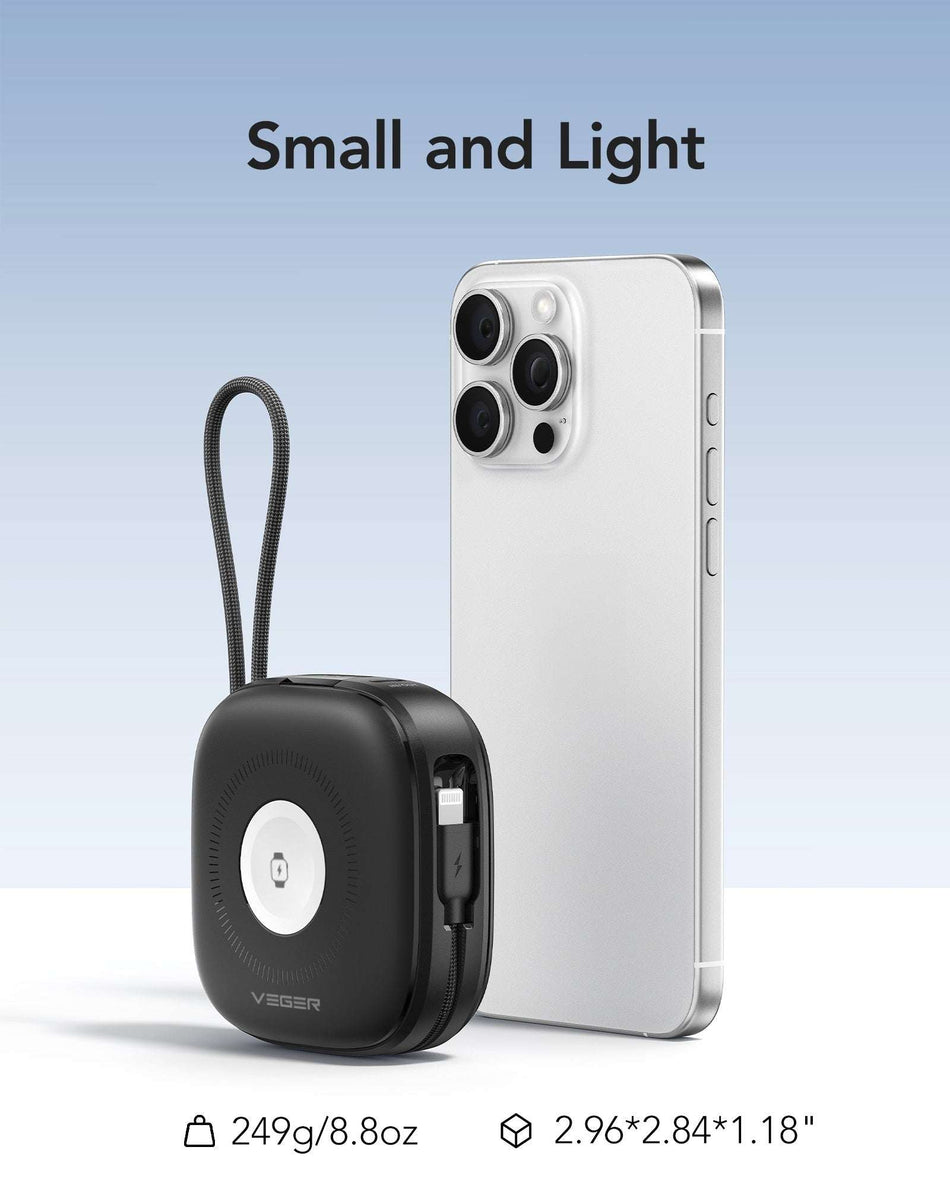 Veger W1185 - PD20W MagCore 3in1 - 10,000mAh Wireless Charging Powerbank for Apple iPhone, Watch & AirPods - Black