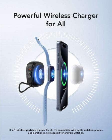 Veger W1185 - PD20W MagCore 3in1 - 10,000mAh Wireless Charging Powerbank for Apple iPhone, Watch & AirPods - Black
