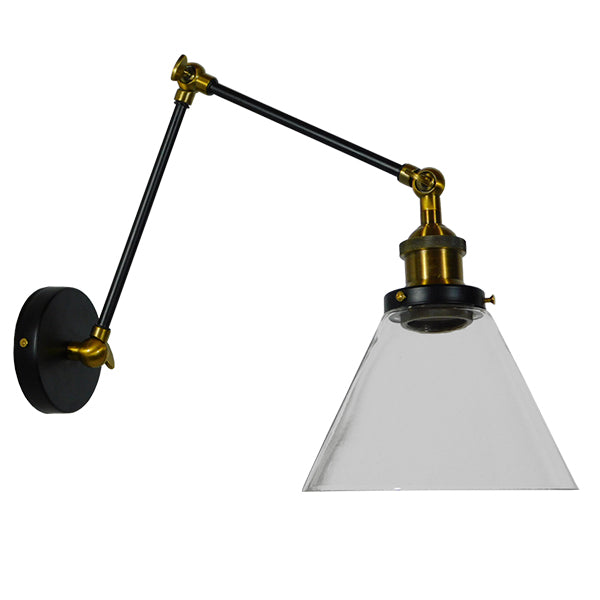 GLOBOSTAR® BINGLEY 01068 Vintage Φωτιστικό Τοίχου - Απλίκα με Ντουί 1 x E27 AC 220-240V IP20 - Διάφανο & Χρυσό - Μ18 x Π40 x Υ43cm