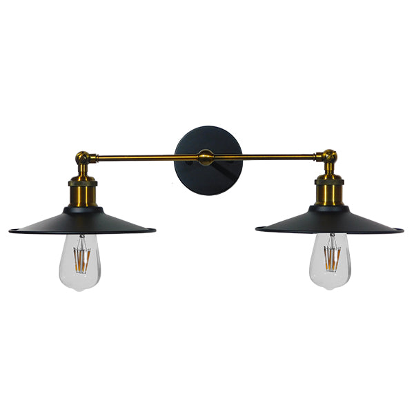GLOBOSTAR® MINIMALL 01069 Vintage Φωτιστικό Τοίχου - Απλίκα με Ντουί 2 x E27 AC 220-240V IP20 - Μαύρο & Χρυσό - Μ30 x Π60 x Υ18cm