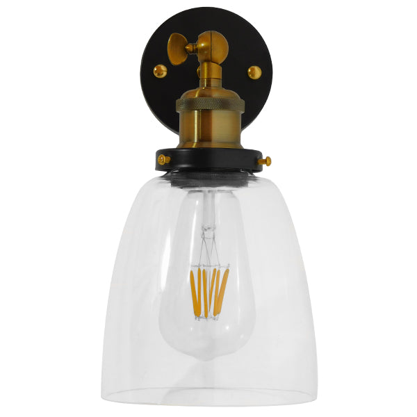 GLOBOSTAR® LYDIA 01071 Vintage Φωτιστικό Τοίχου - Απλίκα με Ντουί 1 x E27 AC 220-240V IP20 - Μαύρο & Χρυσό - Μ14 x Π26 x Υ30cm