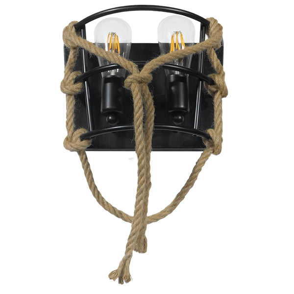 GLOBOSTAR® BARBOSA 01083 Vintage Φωτιστικό Τοίχου - Απλίκα με Ντουί 2 x E27 AC 220-240V IP20 - Μαύρο & Μπεζ - Μ30 x Π16 x Υ20cm