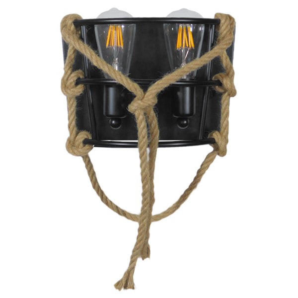 GLOBOSTAR® BARBOSA 01083 Vintage Φωτιστικό Τοίχου - Απλίκα με Ντουί 2 x E27 AC 220-240V IP20 - Μαύρο & Μπεζ - Μ30 x Π16 x Υ20cm