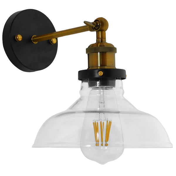 GLOBOSTAR® BINGLEY 01159 Vintage Φωτιστικό Τοίχου - Απλίκα με Ντουί 1 x E27 AC 220-240V IP20 - Διάφανο & Χρυσό - Μ19 x Π30 x Υ24cm