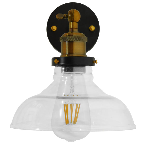 GLOBOSTAR® BINGLEY 01159 Vintage Φωτιστικό Τοίχου - Απλίκα με Ντουί 1 x E27 AC 220-240V IP20 - Διάφανο & Χρυσό - Μ19 x Π30 x Υ24cm
