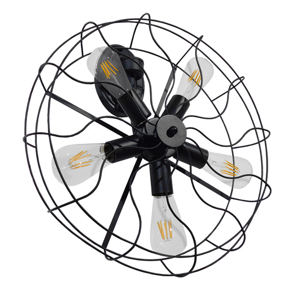 FAN 01163 Vintage Φωτιστικό Τοίχου - Απλίκα με Ντουί 5 x E27  IP20 - Μαύρο - Μ22 x Π46 x Υ46cm