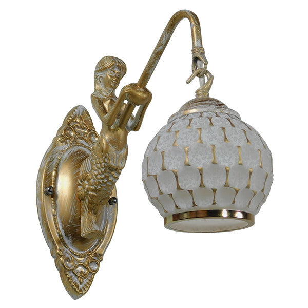 GLOBOSTAR® MERMAID 01317 Vintage Φωτιστικό Τοίχου - Απλίκα με Ντουί 1 x E27 AC 220-240V IP20 - Χρυσό & Λευκό - Μ12.5 x Π28 x Υ27cm