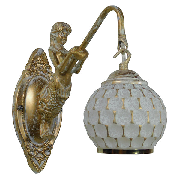 GLOBOSTAR® MERMAID 01317 Vintage Φωτιστικό Τοίχου - Απλίκα με Ντουί 1 x E27 AC 220-240V IP20 - Χρυσό & Λευκό - Μ12.5 x Π28 x Υ27cm
