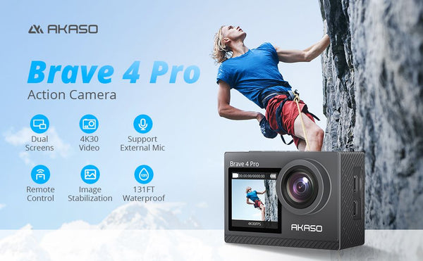 AKASO BRAVE 4 CAMERA IPRAFEREA PRO cu cameră cu ecran tactil cu 2 baterii