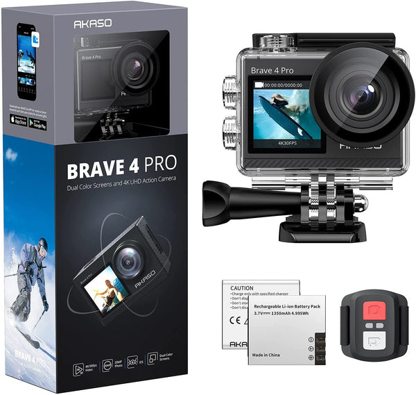 AKASO BRAVE 4 CAMERA IPRAFEREA PRO cu cameră cu ecran tactil cu 2 baterii