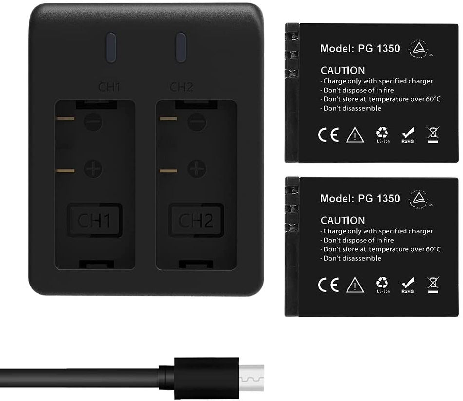 Akaso 2x Batteries with USB Dual Charger for V50 ELITE 1050mAh