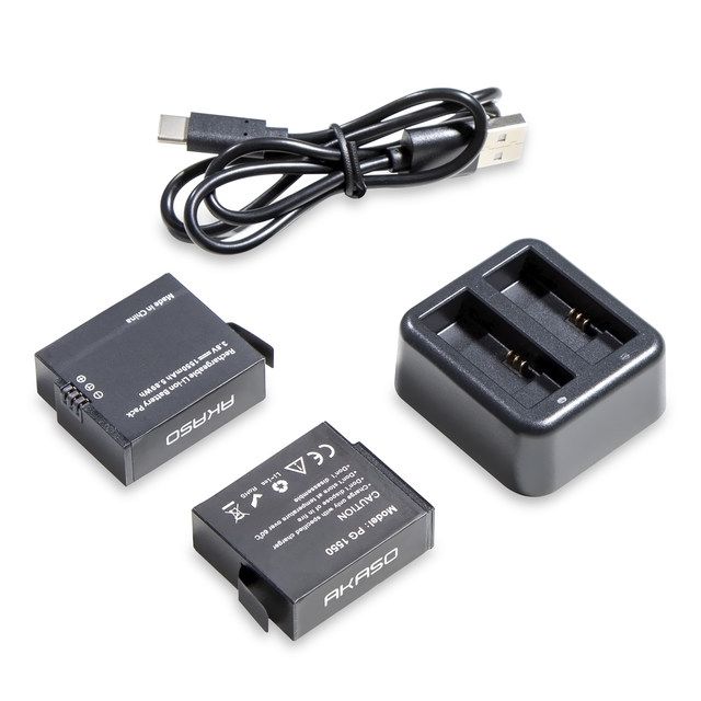 Akaso 2x Batteries with USB Dual Charger for Brave 8 1550mAh