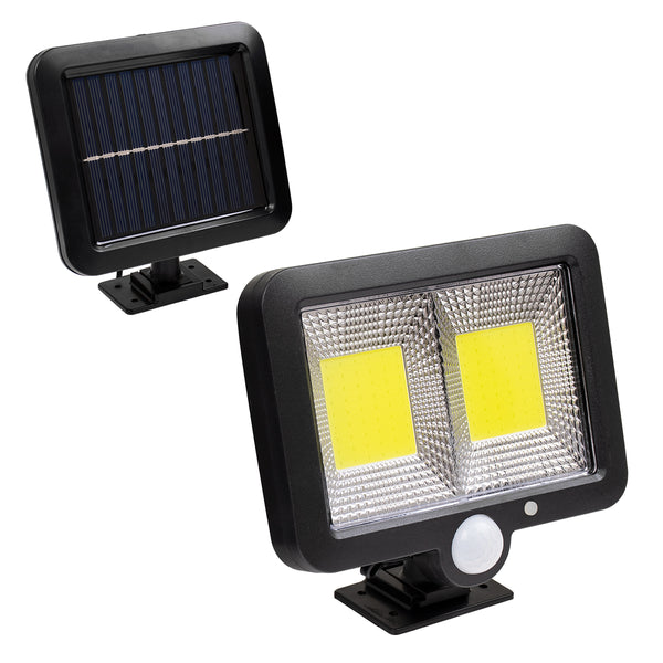 71461 Proiector cu LED -uri solare autonome 108 2 x cob 25w 1400lm, baterie de 2400mAh, senzor de zi/noapte, senzor de mișcare, impermeabil