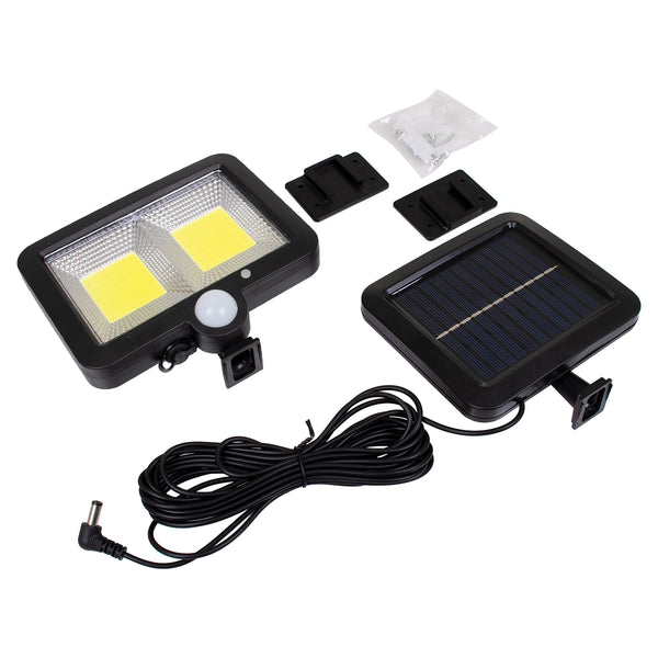 71461 Proiector cu LED -uri solare autonome 108 2 x cob 25w 1400lm, baterie de 2400mAh, senzor de zi/noapte, senzor de mișcare, impermeabil