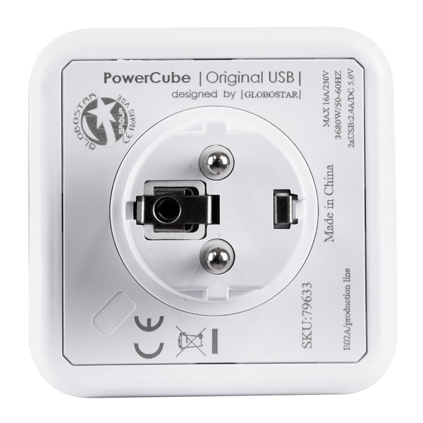 Travel PowerCube Pro Certified 79633 6-scaune, 4 prize pentru copii Schuko AC 220-240V & 2 USB Max 2.1A/DC 5V, MAX LOAD 3680W/16A