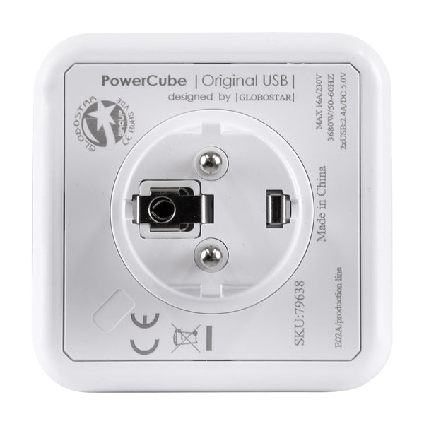 Travel PowerCube Pro Certified 79638 6-scaune, 4 prize de securitate pentru copii Schuko AC 220-240V & 2 USB Max 2.1A/DC 5V, MAX LOAD 3680W/16A