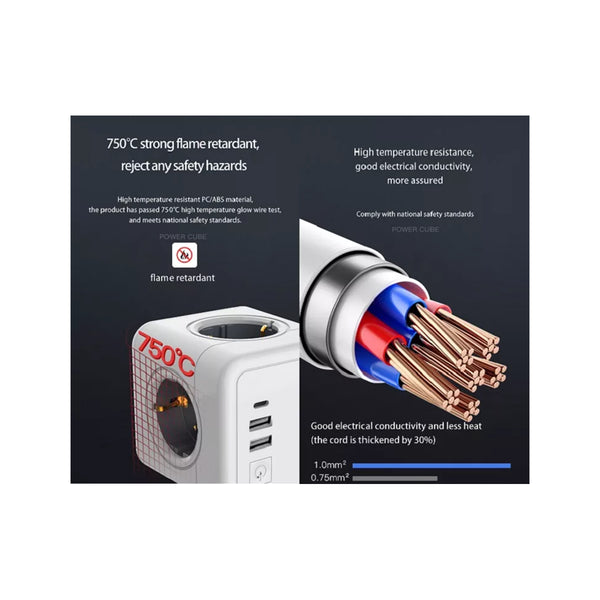 Travel PowerCube Pro Certified 79639 cu 6 locuri cu 6 locuri cu 1,5 m Calod, 4 prize de siguranță pentru copii Schuko AC 220-240V și 2 USB Max 2.1A/DC 5V, MAX LOAD 3680W/16A