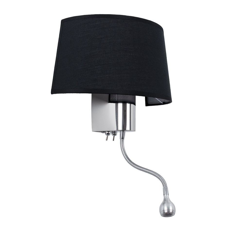 ELEGANT 01492 Μοντέρνο Φωτιστικό Τοίχου - Απλίκα Ξενοδοχείου Reading Light με Ντουί 1 x E27 LED 3W 360lm 36°  IP20 Θερμό Λευκό 2700K - Bridgelux COB Chip - Χρώμιο & Μαύρο - Μ26 x Π16.5 x Υ33cm - 2 Χρόνια Εγγύηση