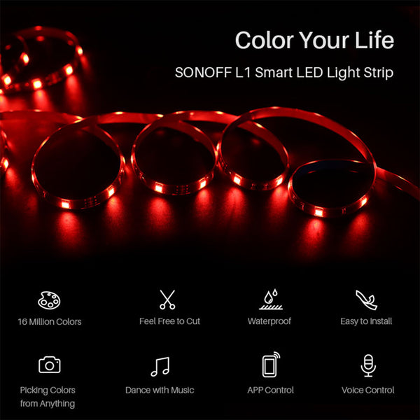 80024 Sonoff L1-5M-EU-GR-R2, Wi-Fi Smart RGB LED LIGE Set 5m, IP65 impermeabil