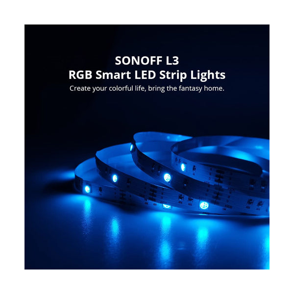 Sonoff L3 -5M RGB Smart Smart LED Strip WiFi 2,4GHz 90 SMD/5M 5050 5M Roll & Power Adapter DC 5V Max 10W