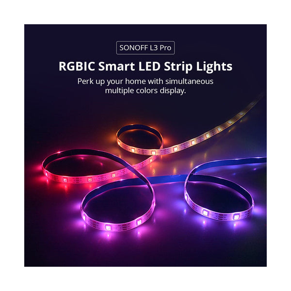 80099 SONOFF L3-5M-PRO RGBIC Digital IC RGB Smart LED Strip Light WiFi 2.4GHz 90 SMD/M 5050 5m Roll & Power Adapter DC 5V Max 10W