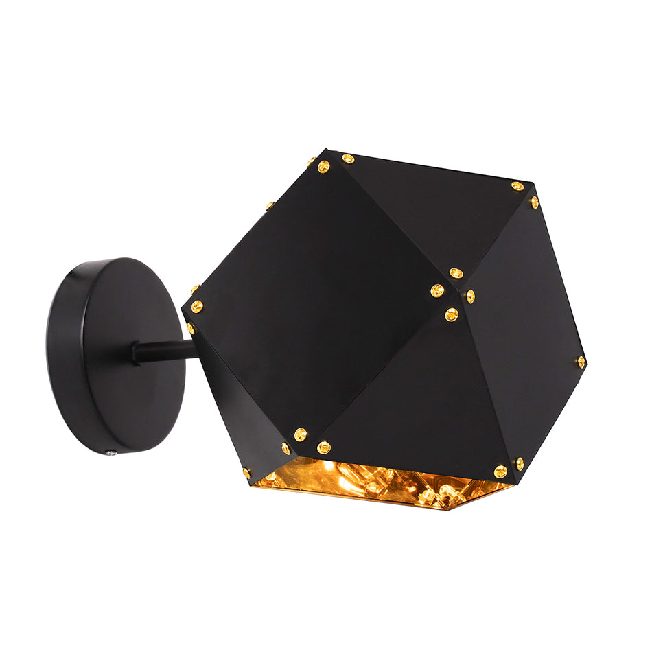 WELLES Replica 00794 Moderne Wandleuchte, einflammig, Metall, Schwarz – Gold, M17 x B28 x H17 cm
