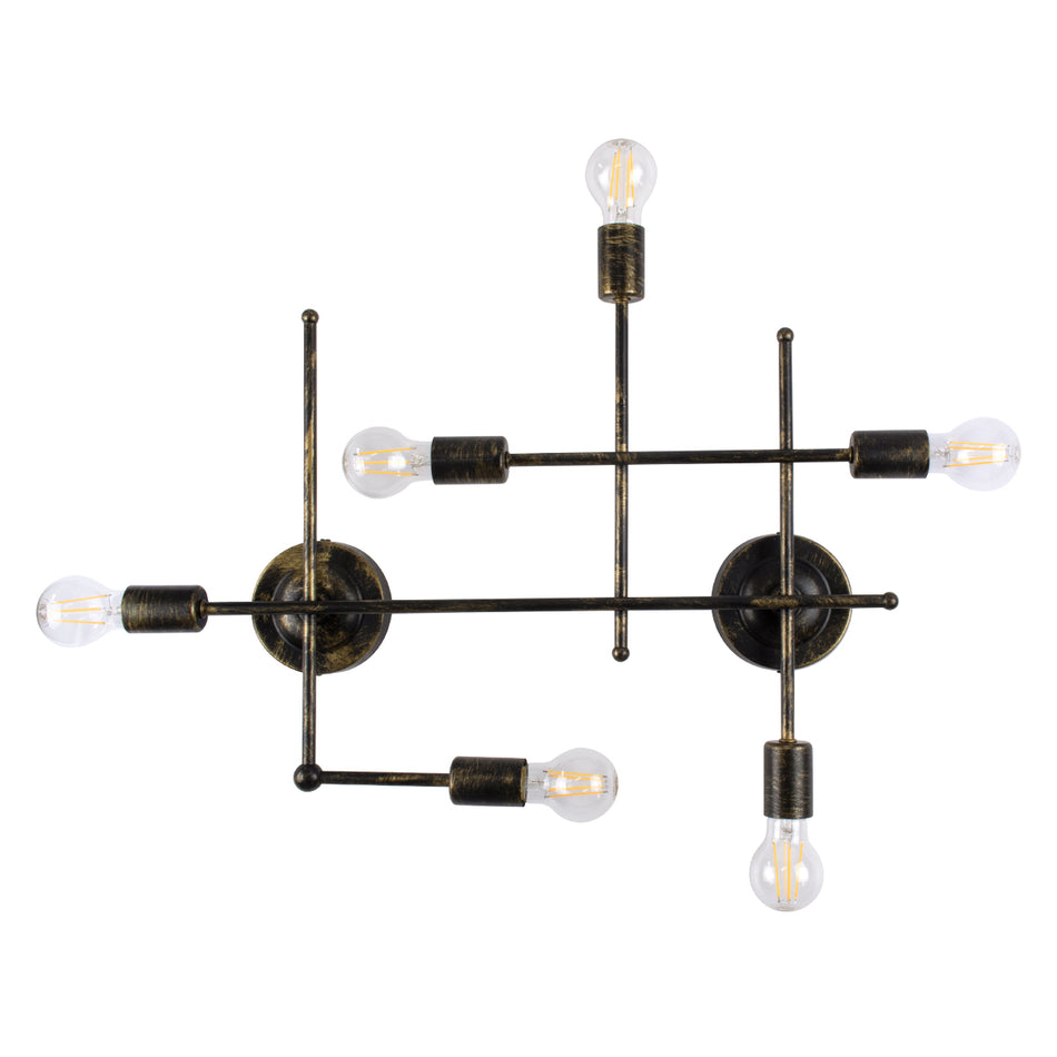 GLOBOSTAR® PIPING 00666 Vintage Φωτιστικό Τοίχου - Απλίκα με Ντουί 6 x E27 AC 220-240V IP20 - Μπρούτζινο - Μ66 x Π9.5 x Υ49cm