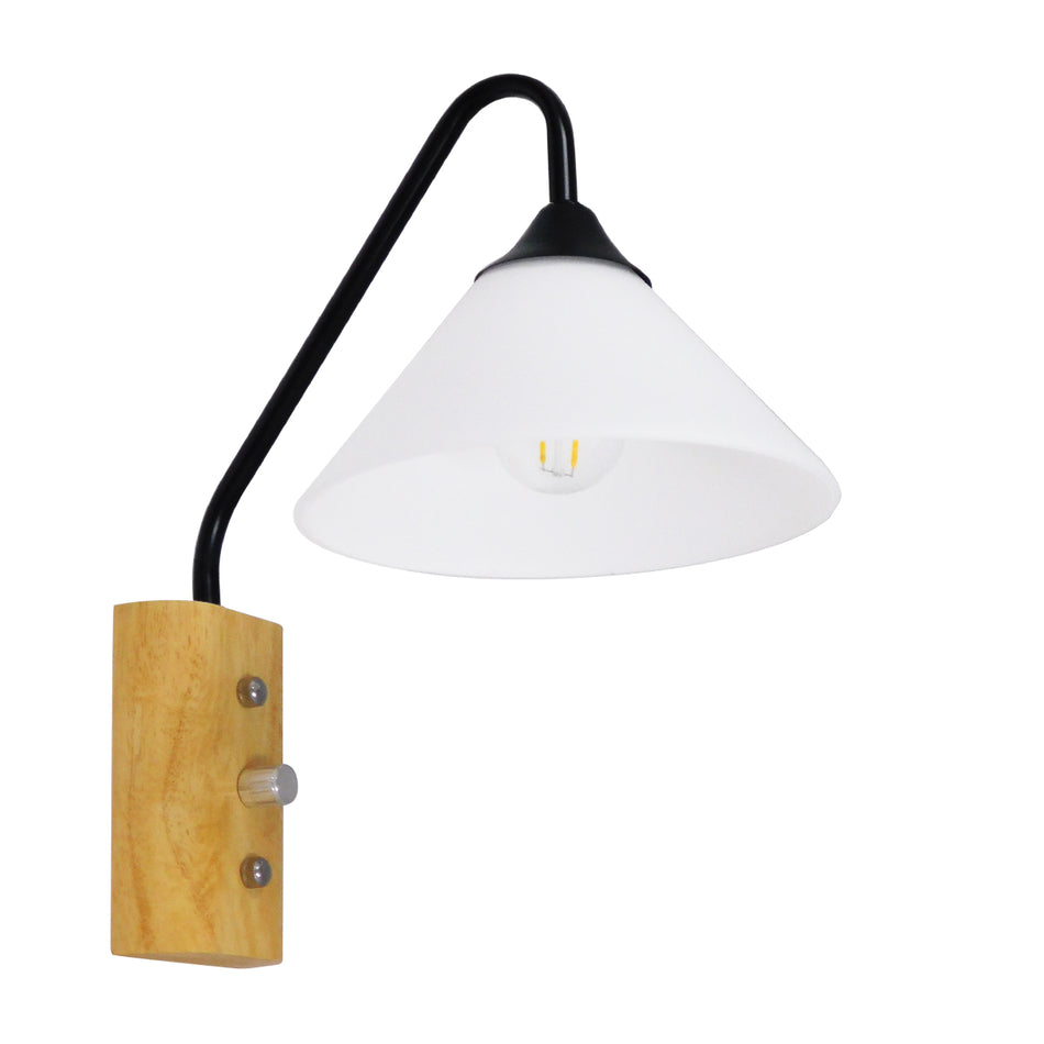 Alessia 01457 Lumina de perete modernă simplificată un singur brand alb cu bază de lemn și pornire/oprire metalică φ18 x y29cm